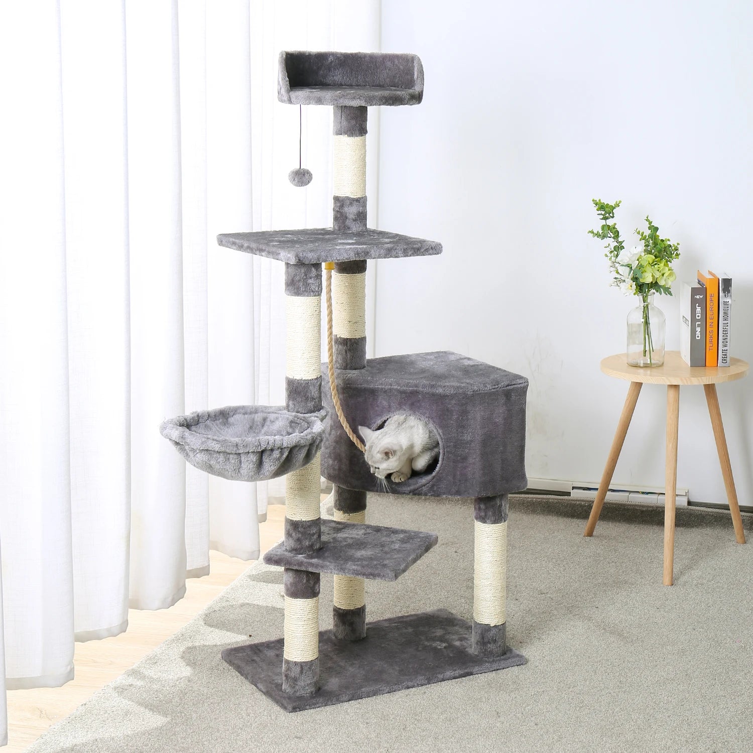 Luxury Cat Tower with Double Condos and Spacious Perch - Fully Wrapped Scratching Sisal Post